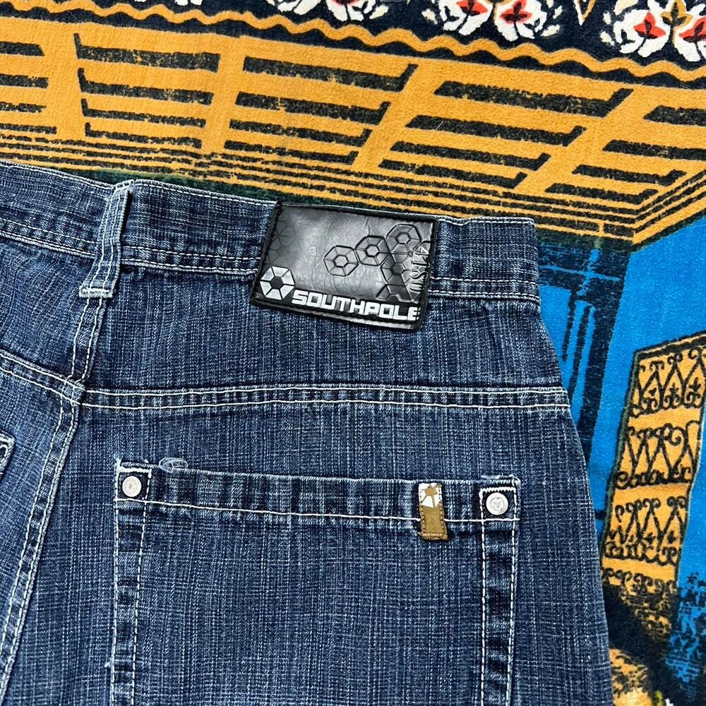 Southpole Men's Blue and Red Denim Shorts size 34 baggy y2k embroidered jorts - Picture 4 of 6